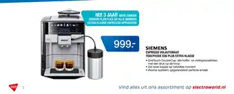 Electroworld SIEMENS ESPRESSO VOLAUTOMAAT TE657F03DE EQ6 PLUS EXTRA KLASSE aanbieding