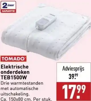 ALDI Tomado elektrische onderdeken teb 1500w aanbieding