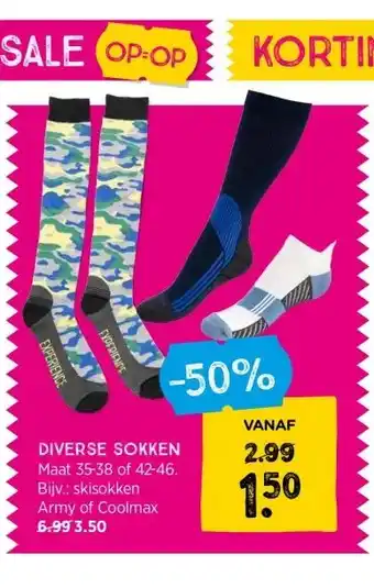 Xenos Diverse sokken maat 35-38 of 42-46. bijv.: skisokken army of coolmax 6.99 3.50 aanbieding