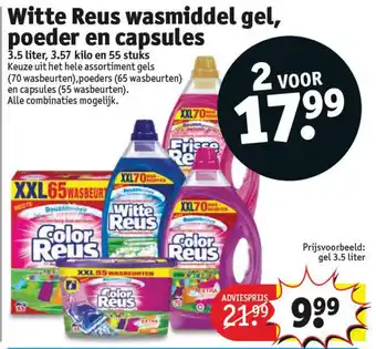 Kruidvat Witte Reus wasmiddel gel 3,5L, poeder en capsules aanbieding