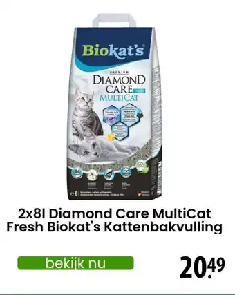 Zooplus Diamond Care MultiCat Fresh Biokat's Kattenbakvulling 2 x 8L aanbieding