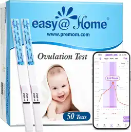 Amazon Easy@home 50 x ovulatietesten, met premom ovulatie predictor ios en android app, 50 lh strips aanbieding
