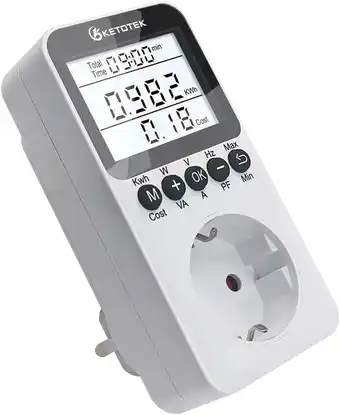 Amazon Ketotek stroomverbruikmeter, stroommeter voor stopcontact, energiekostenmeter, stroommeter, stopcontact met lcd-scherm, achte aanbieding