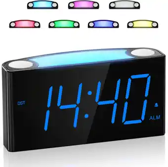 Amazon Luide digitale wekker, groot led-display, 7-kleuren nachtlampje, dimmer, 2 usb-oplaadpoorten, 12/24 h, stopcontact, batterijb aanbieding