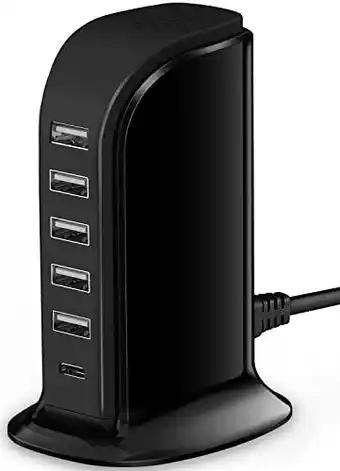 Amazon Wolee usb c charger, usb adapter, usb c adapter met 1 usb-c poort 3a, usb charger multi port met 5 usb-a poorten (gedeeld 6 a aanbieding