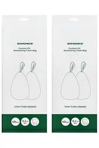 Amazon Songmics vuilniszakken met trekkoord, heavy-duty, vuilniszakken voor 50 liter vuilnisbakken, reeds gescheiden, code 050a01, 2 aanbieding
