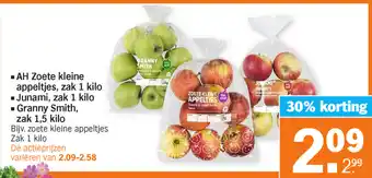 Albert Heijn AH Zoete kleine appeltjes 1kg, Junami 1kg, Granny Smith 1.5kg aanbieding