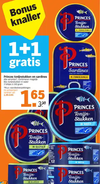 Albert Heijn Princes tonijnstukken en sardines 2*160g aanbieding