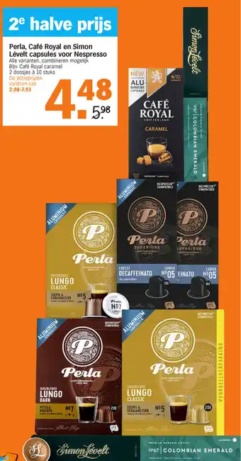 Albert Heijn Perla, Cafe Royal en Simon Levelt capsules voor Nespresso aanbieding