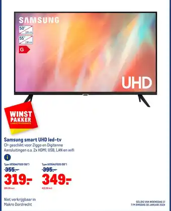 Makro Samsung smart UHD led-tv Type UE50AU7020 (50") aanbieding