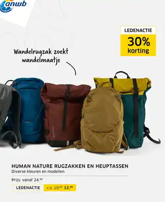 ANWB Human nature rugzakken en heuptassen aanbieding