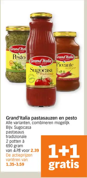 Albert Heijn Grand'italia pastasauzen en pesto aanbieding