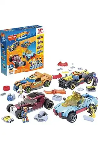 Amazon Mega construx gvm13 - hot wheels racewagen speelgoedset, bouwpakket, 485 onderdelen, 4 voertuigen, rally cat, dawgzilla, nigh aanbieding