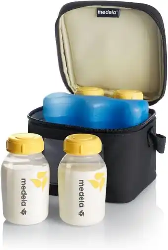 Amazon Medela koeltas met 150 ml bpa-vrije flessen - set van 4 bewaarflessen voor het afkolven, invriezen en bewaren van moedermelk, aanbieding