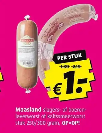 Boni Maasland slagers- of boeren- leverworst of kalfssmeerworst aanbieding