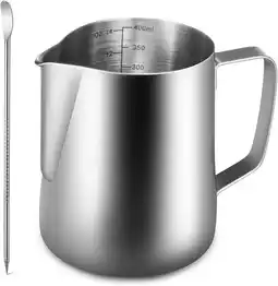 Amazon Anpro milchkännchen 400ml / 14 fl.oz. milk pitcher milchkanne aus edelstahl, ideal für cappuccino, milchaufschäumer, silber,  aanbieding