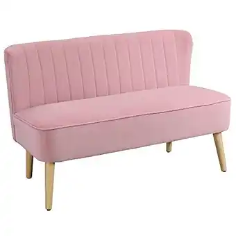 Amazon Homcom 2-zitter bank stoffen bank beklede bank zitmeubel lounge-sofa hout schuimstof fluweelzacht polyester roze 117 x 56,5 x aanbieding