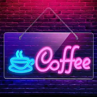 Amazon Neonbord met ledlichten in vorm van koffiekop, ledlicht, neonlichtbord voor café, bar, club, restaurant, muurbord, lichtrecla aanbieding