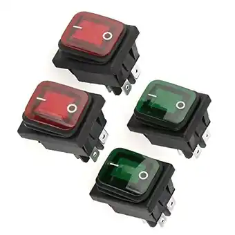 Amazon 4 stks/set zwart waterdicht 4 pin 2 positie aan-uit rood groen lamp tuimelschakelaar 220v indicatielampje stofdicht rood groe aanbieding