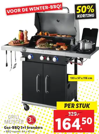 Lidl GRILL MEISTER Gas-BBQ 3+1 branders aanbieding