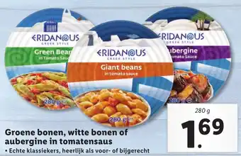 Lidl Groene bonen, witte bonen of aubergine in tomatensaus 280g aanbieding
