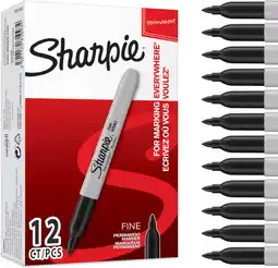 Amazon Sharpie permanente markers, met fijne punt, zwart, verpakking van 12 stuks aanbieding