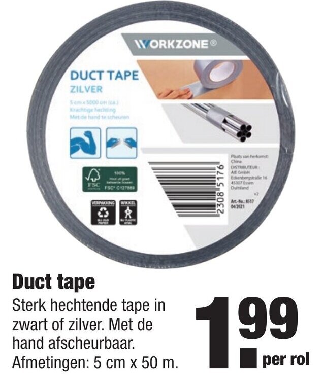 Workzone Duct tape 5cm*50m aanbieding bij ALDI