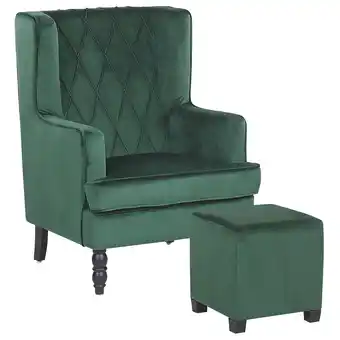 Beliani Fauteuil met hocker fluweel groen sandset aanbieding