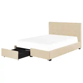 Beliani Bed met opbergruimte stof beige 160 x 200 cm la rochelle aanbieding