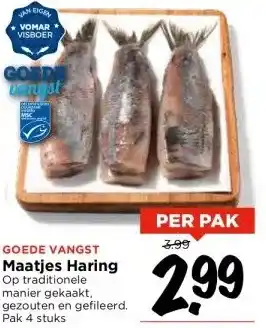 Vomar Voordeelmarkt Maatjes haring op traditionele manier gekaakt, gezouten en gefileerd. pak 4 stuks aanbieding