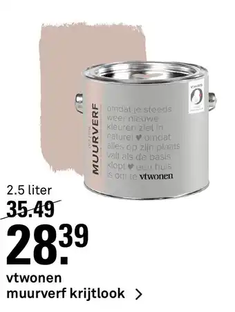 Karwei Vtwonen muurverf krijtlook 2.5 liter aanbieding