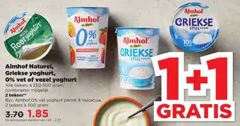 PLUS Almhof Naturel, Griekse yoghurt, 0% vet of vezel yoghurt aanbieding