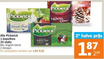 Albert Heijn Alle Pickwick 1-kopsthee 20 stuks aanbieding