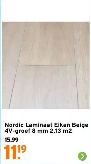 GAMMA Nordic laminaat eiken beige 4v-groef 8 mm 2,13 m2 aanbieding