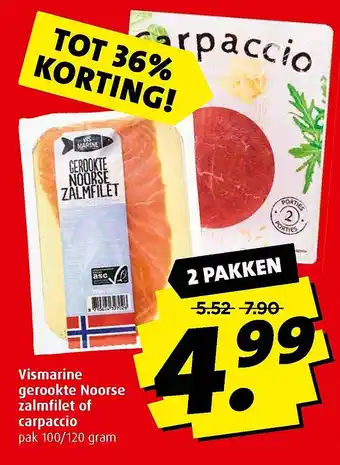 Boni Vismarine gerookte Noorse zalmfilet of carpaccio aanbieding