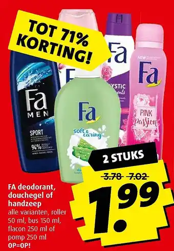 Boni FA deodorant, douchegel of handzeep aanbieding