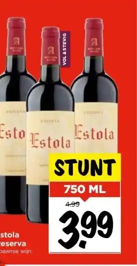 Vomar Voordeelmarkt Estola reserva spaanse wijn. aanbieding