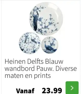 Intratuin Heinen Delfts Blauw wandbord Pauw aanbieding