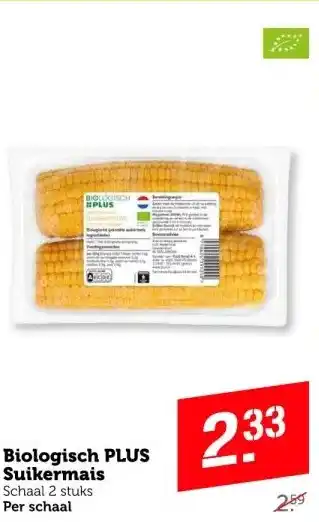 Coop Biologisch plus suikermais schaal 2 stuks per schaal aanbieding