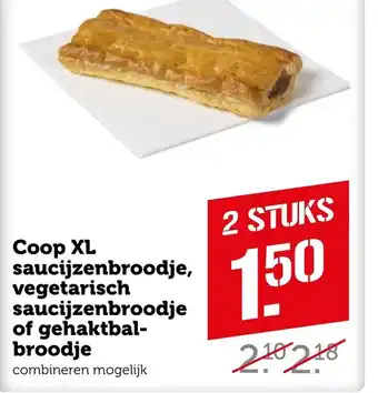 CoopCompact Coop XL saucijzen-, vegetarisch saucijzen- of gehaktbalbroodje 2st aanbieding