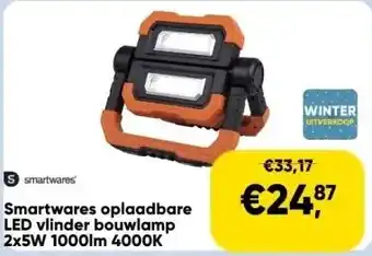 Toolstation Smartwares oplaadbare led vlinder bouwlamp 2x5w 1000lm 4000k aanbieding