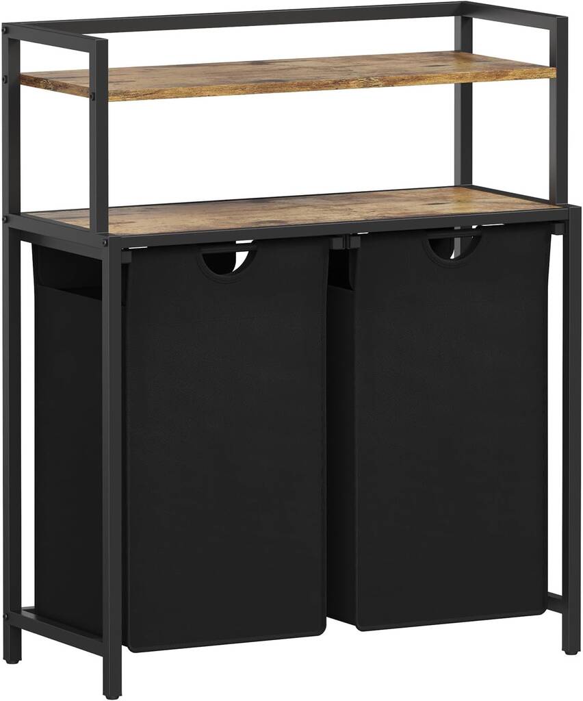 Lifewit Laundry Basket 3 Section, Large Rolling Washing Machine with Shelf.2 Drawers, Pull-Out Laundry Basket Organizer with Wheels and Removable Bag for Laundry Room Bathroom, Rustic Brown and Black