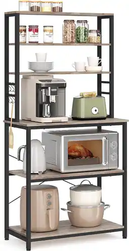 Amazon Vasagle keukenrek, rek voor koffiezetapparaat, 6 planken en 6 haken, voor magnetron, stalen frame, industri雔e stijl, 40 x 80 aanbieding