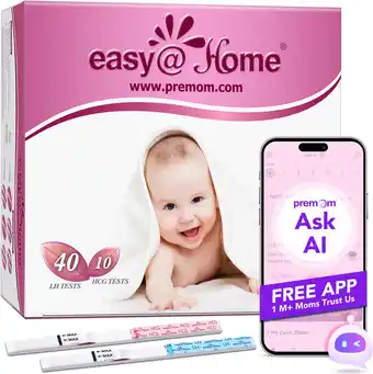 Amazon Easy@home 40 x ovulatietesten en 10 x zwangerschapstesten, met premom ovulatie predictor ios en android app, 40 lh +10 hcg aanbieding