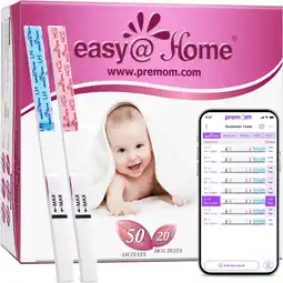Amazon Easy@home 50 x ovulatietesten en 20 x zwangerschapstesten, met premom ovulatie predictor ios en android app, 50 lh +20 hcg aanbieding
