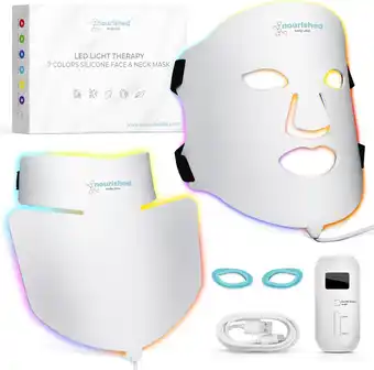 Amazon Nourished led-masker voor gezicht, hals, decolleté, 7 kleuren lichttherapie, blauw, rood aanbieding