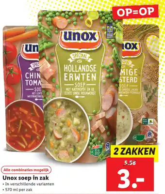 Lidl Unox soep in zak aanbieding