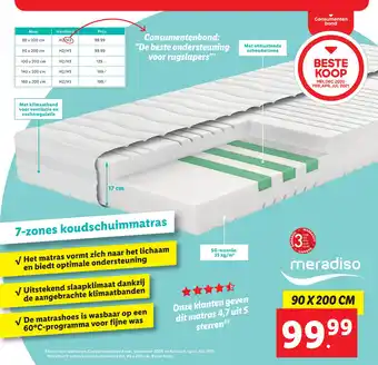 Matras 90x190, 18cm hoog, ERGONOMISCH MATRAS H2 H3, 7 zones