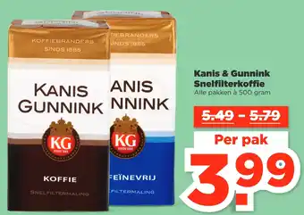 PLUS Kanis & gunnink snelfilterkoffie per pak aanbieding