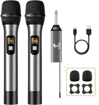 Amazon TONOR Draadloze Microfoon, UHF Dubbel Draadloos Metalen Dynamisch Microfoonsysteem met Oplaadbare Ontvanger, voor Karaoke Zin aanbieding